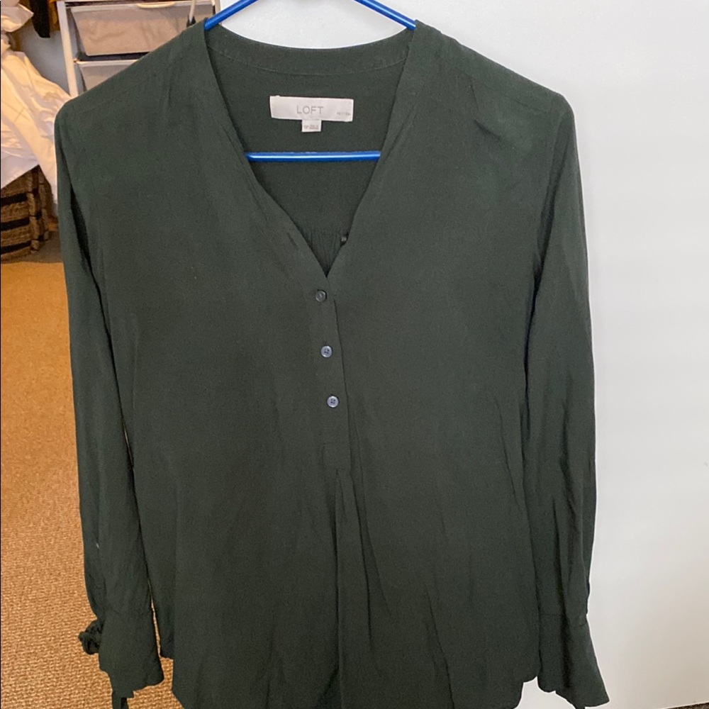 LOFT Green Buttoned Relaxed Blouse